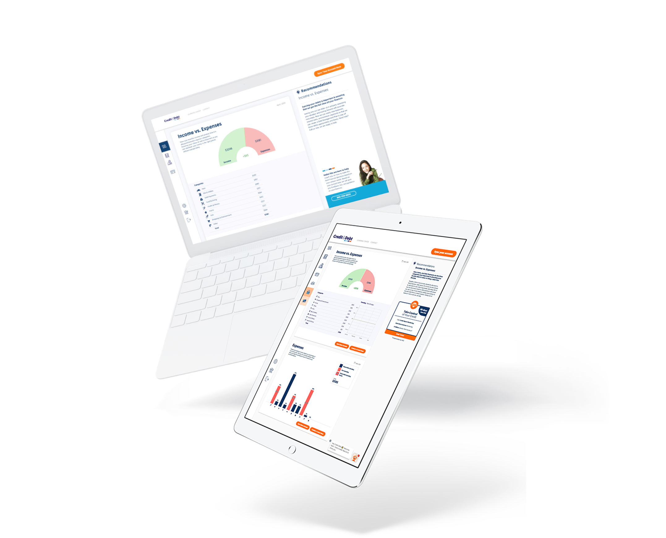 Credit & Debt dashboard on laptop and tablet